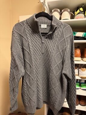 Aritzia Gray Cable-Knit Half-Zip Sweater